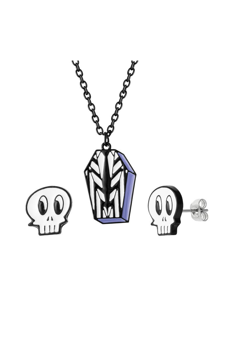 BEETLEJUICE Jewelry Set, Skull Stud Earrings and Coffin Necklace,16"+3", Main, color, Multi