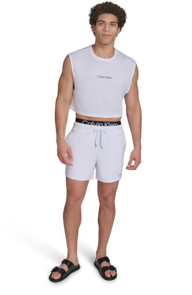 Calvin Klein Sleeveless Crop Rashguard, Alternate, color, White