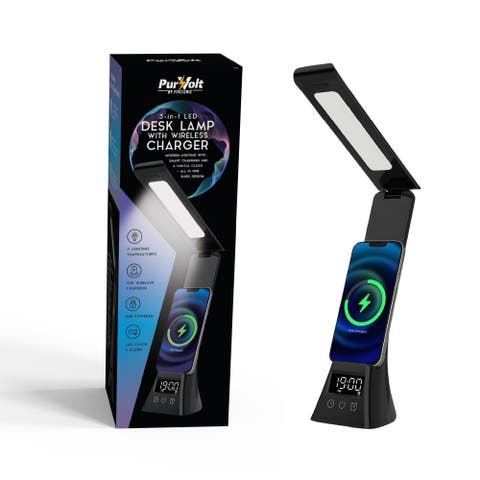 3-in-1 LED Desk Lamp with Wireless Charger and Alarm Clock
