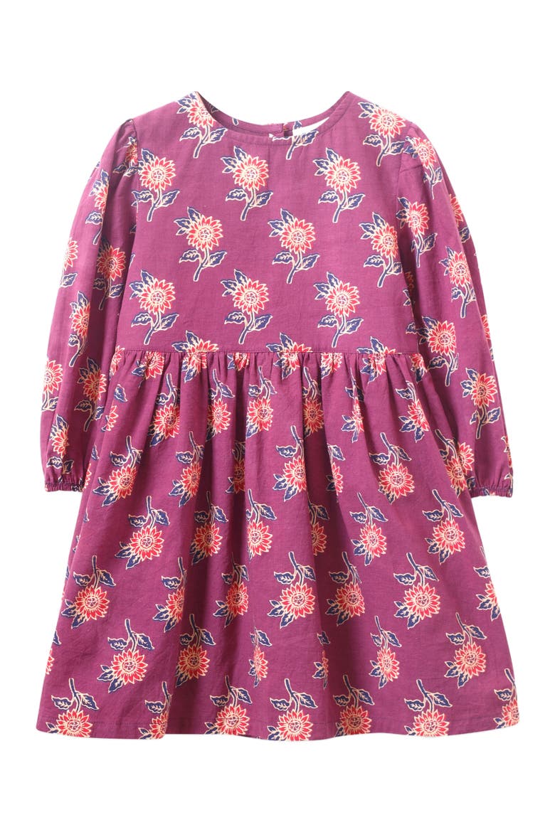 Girls' Long Sleeve Dress with Floral Motif, Alternate, color, Purple & Red