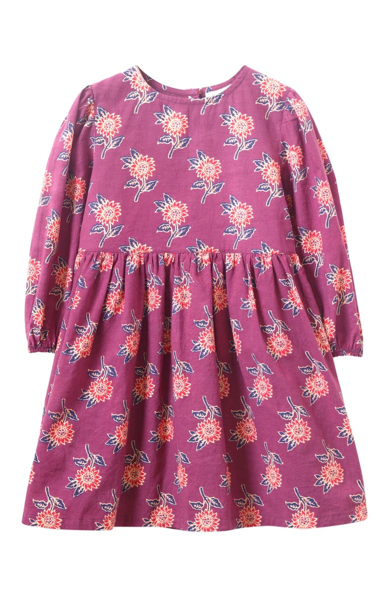 Beet World Girls' Long Sleeve Dress with Floral Motif, Alternate, color, Purple & Red