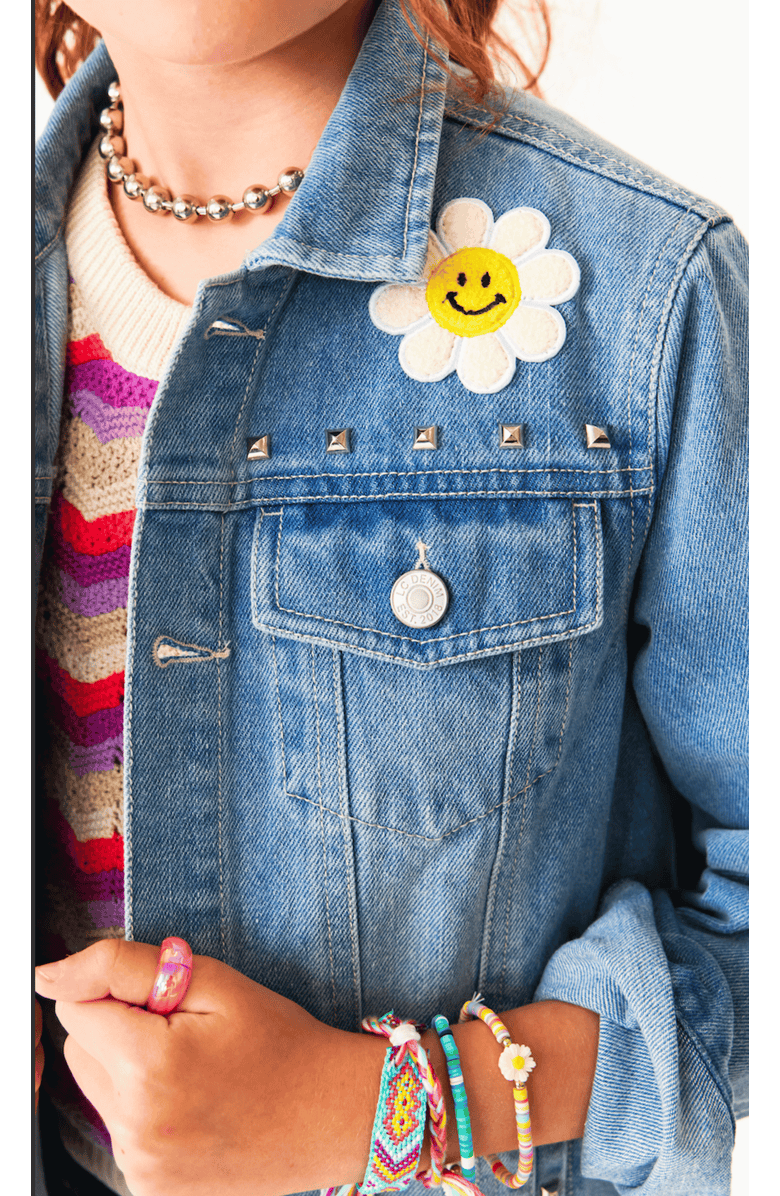 Little Chicken Girls' Denim Jacket With Studs & Patches, Alternate, color, Light Denim