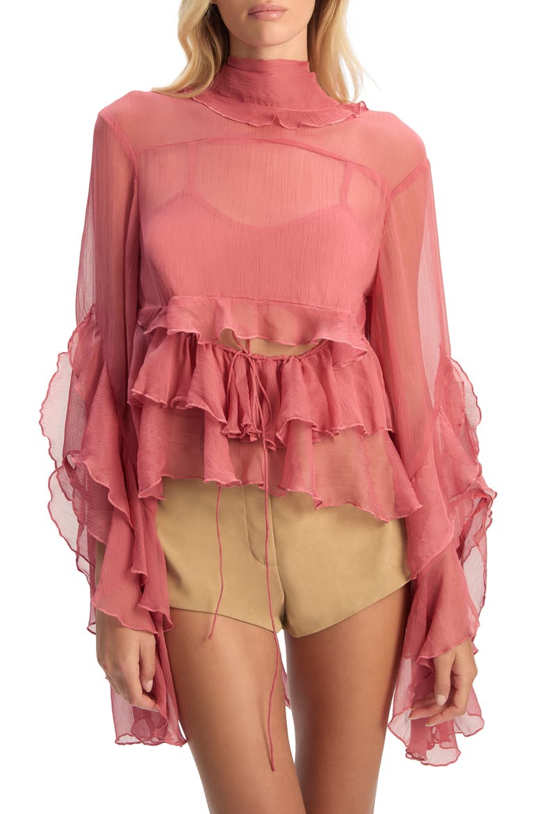 Anyssa Crinkle Chiffon Babydoll Top, Main, color, ROSE