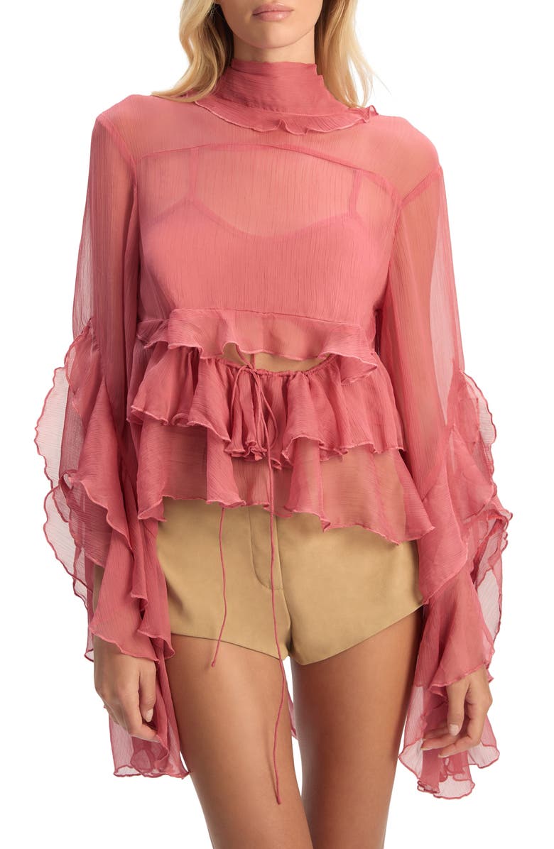 Bardot Anyssa Crinkle Chiffon Babydoll Top, Main, color, Rose