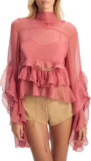 Bardot Anyssa Crinkle Chiffon Babydoll Top