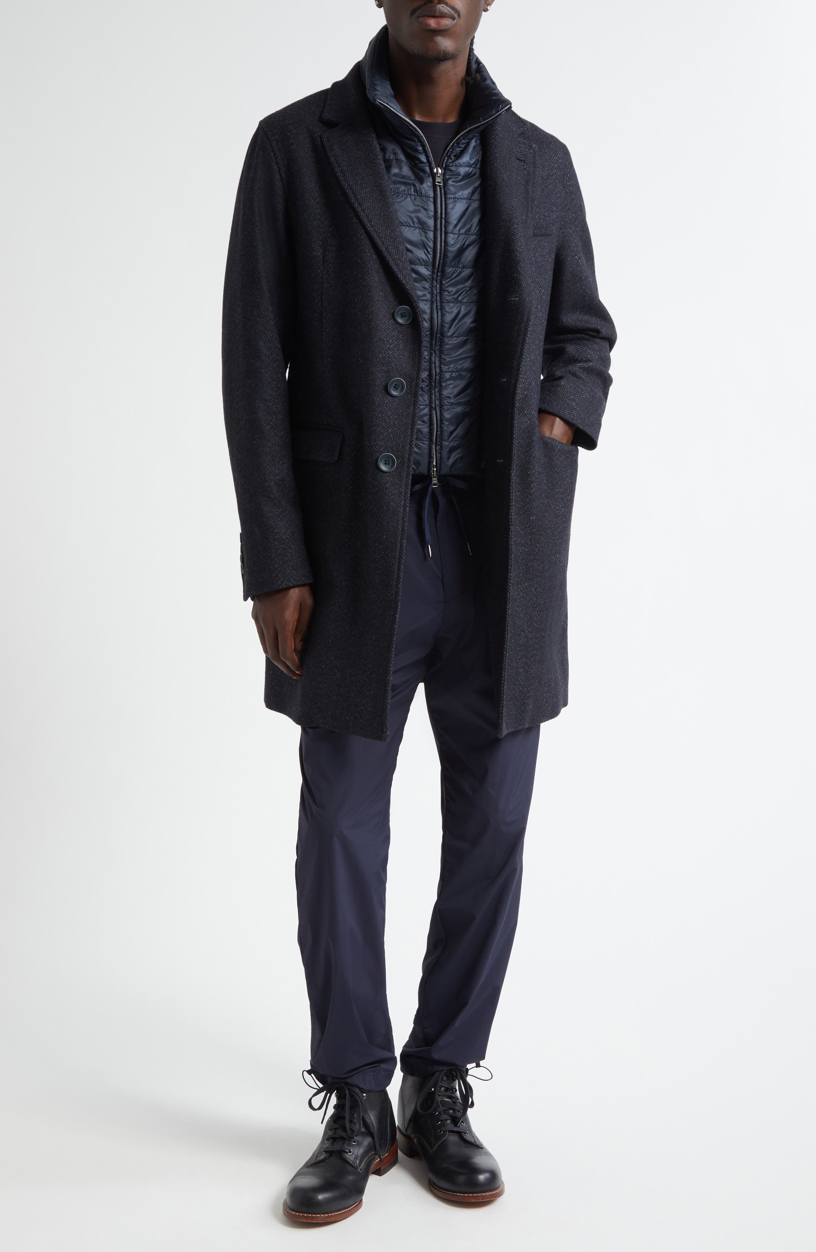 Wool Blend Herringbone Topcoat with Removable Insulated Bib - image 2