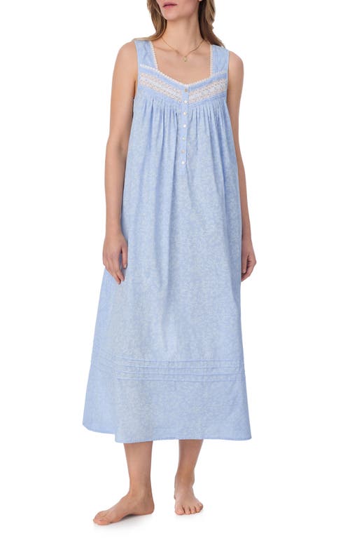 Eileen West Floral Sleeveless Cotton Lawn Ballet Nightgown In Blue/white