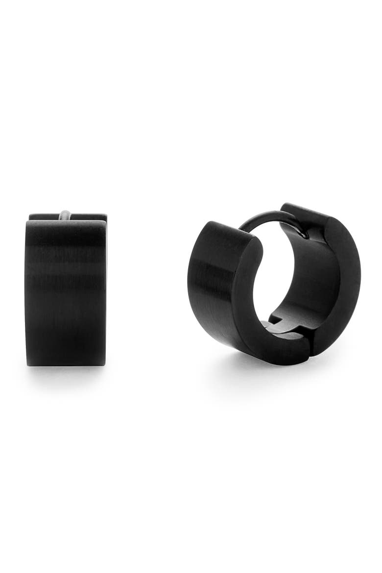 Men's Stainless Steel Hoop Earrings, Main, color, BLACK