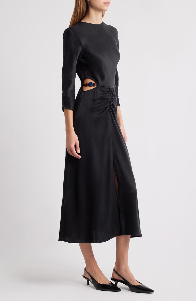 SESSÙN Velvettes Long Sleeve Satin Midi Dress, Alternate, color, Black