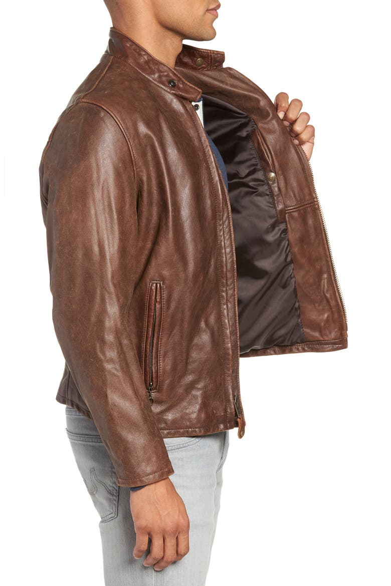 Café Racer Hand Vintaged Cowhide Leather Jacket, Alternate, color, BROWN