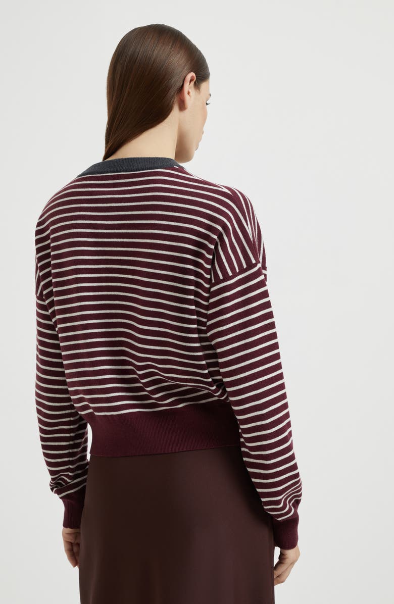 Brunello Cucinelli Striped cardigan, Alternate, color, Amaranth