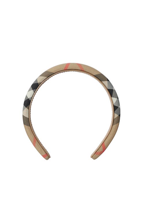 Burberry Girl's Check Headband With Leather Lining In Brown