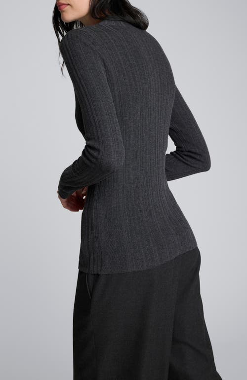 Kenneth Cole Long Sleeve Mock Neck Variegated Rib Top In Black