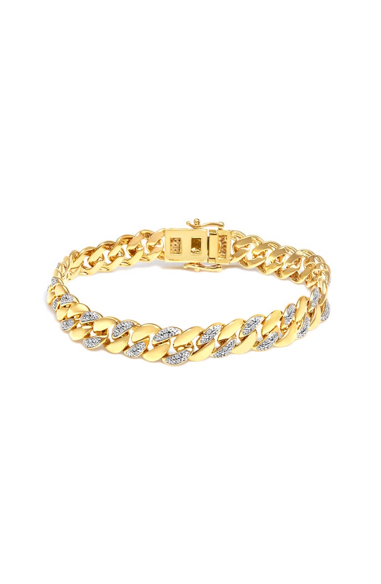 Haus of Brilliance 14K Gold Over Silver 3/8 Cttw Diamond Cuban Bracelet, Main, color, Yellow Gold Over Silver