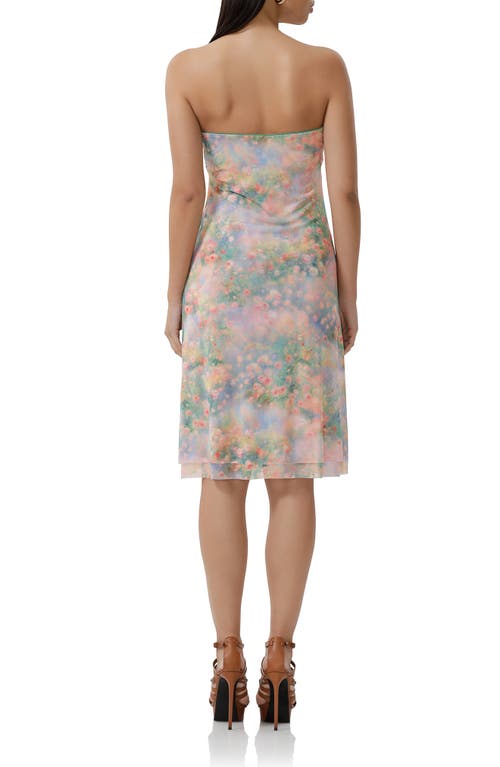Afrm Lucile Floral Strapless Mesh Dress In Fog Field