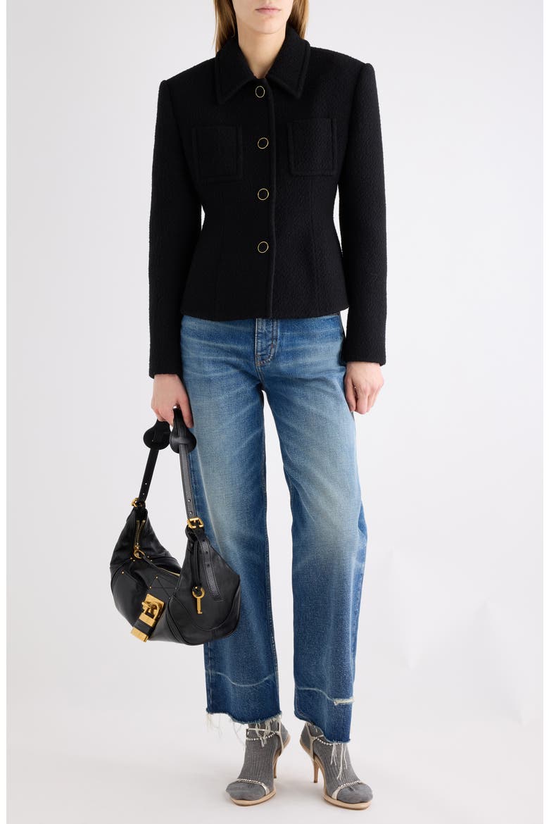 Wool Blend Bouclette Blazer, Alternate, color, BLACK