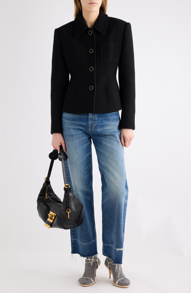 Chloé Wool Blend Bouclette Blazer, Alternate, color, Black
