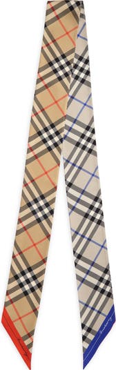 BURBERRY｜ ( Skinny Check Silk Scarf (8090980)) Skinny Check Silk Scarf in Lichen | Burberry® Official