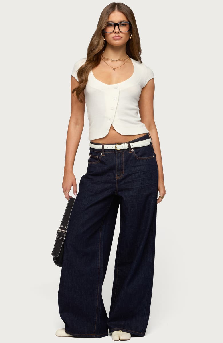 EDIKTED Blaunca Asymmetric Crop Knit Top, Alternate, color, 