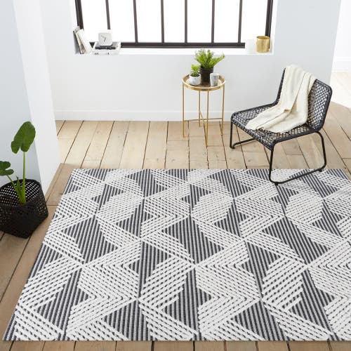 Jonathan Y Jazz High-low Pile Art Deco Geometric Indoor/outdoor Area Rug In Black/ivory