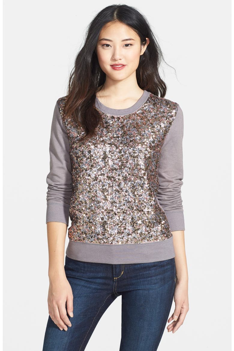 Embroidered Sweatshirt, Main, color, HEATHER GREY SEQUIN FRONT