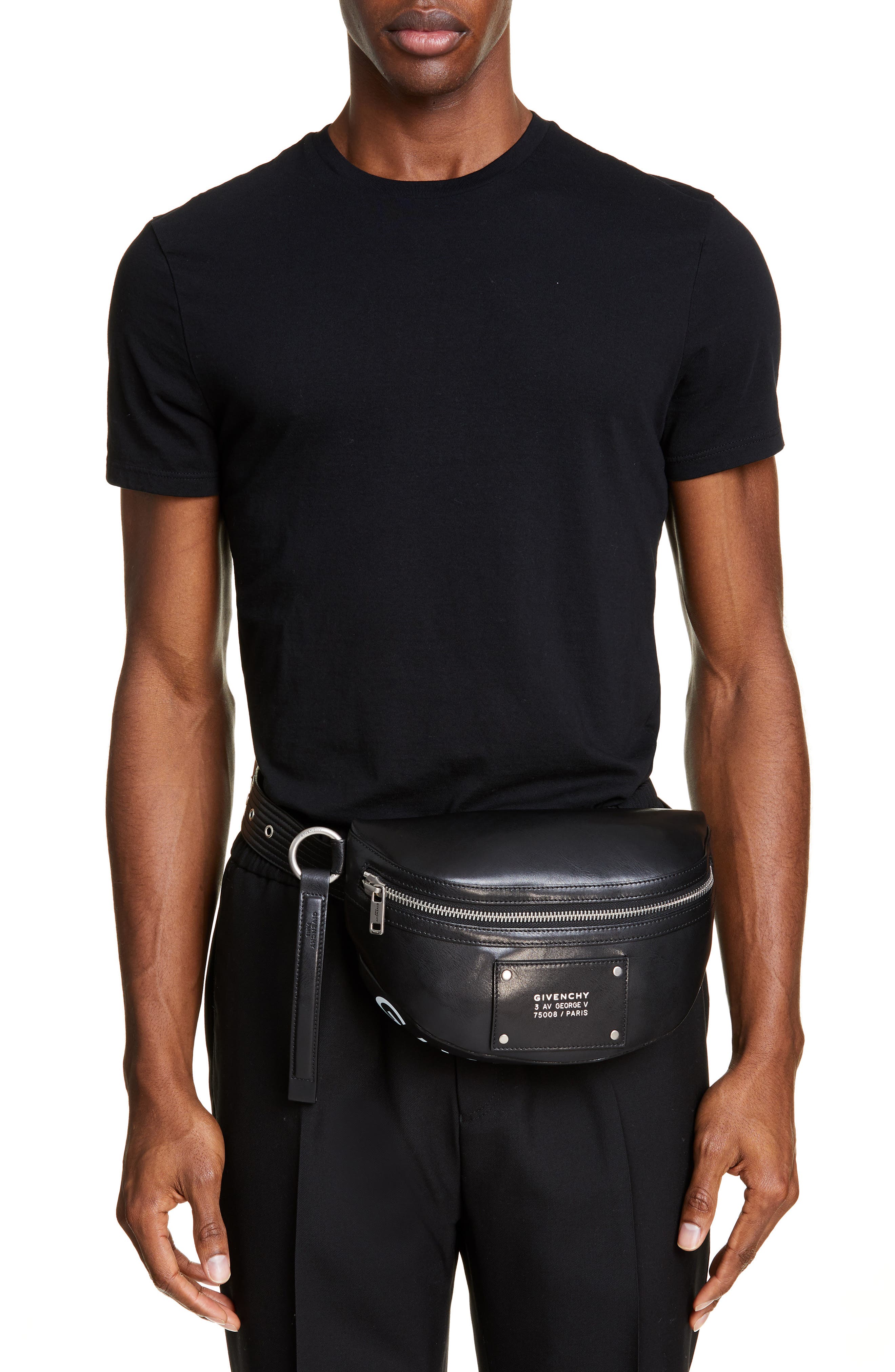 Givenchy Logo Leather Belt Bag, Alternate, color, 