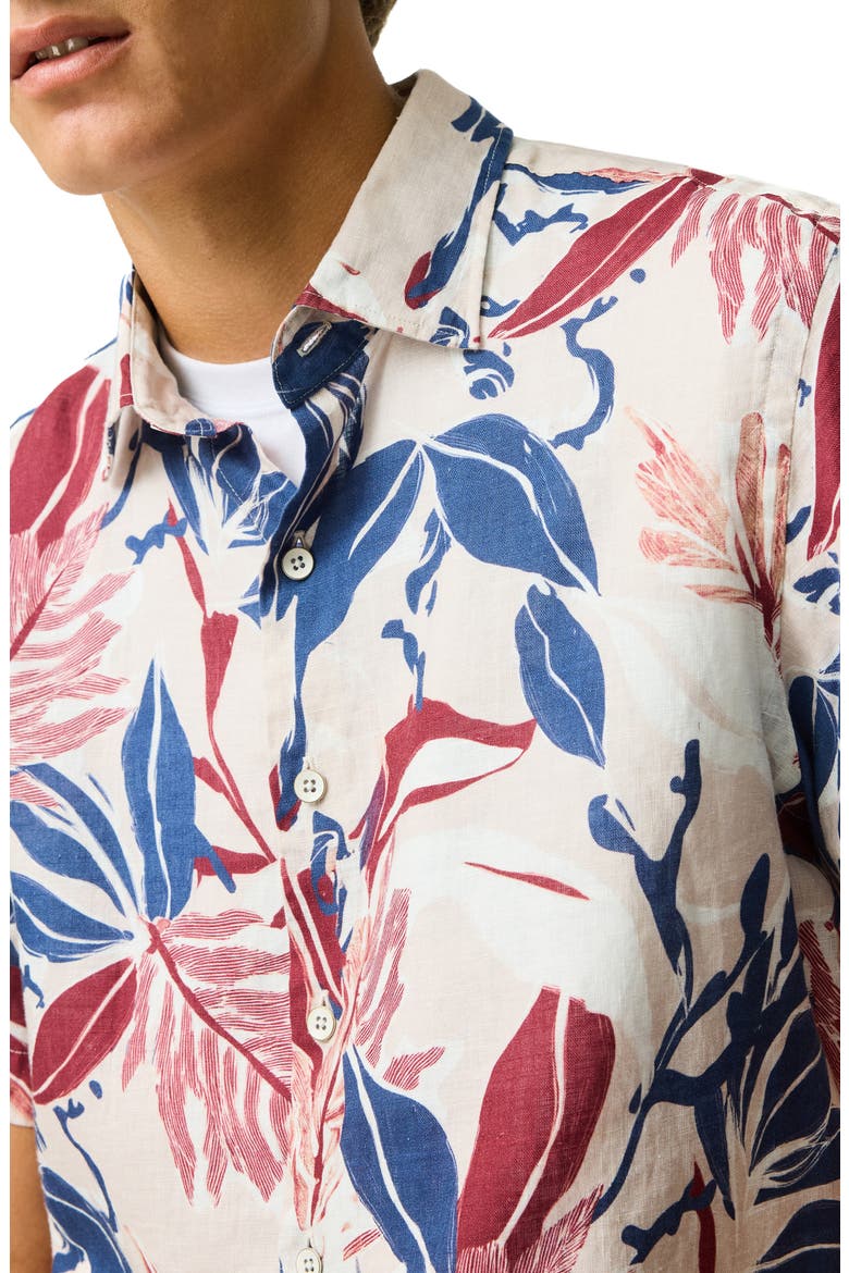 Saltwater Creek Sports Fit Botanic Print Short Sleeve Linen Button-Up Shirt, Alternate, color, BEIGE