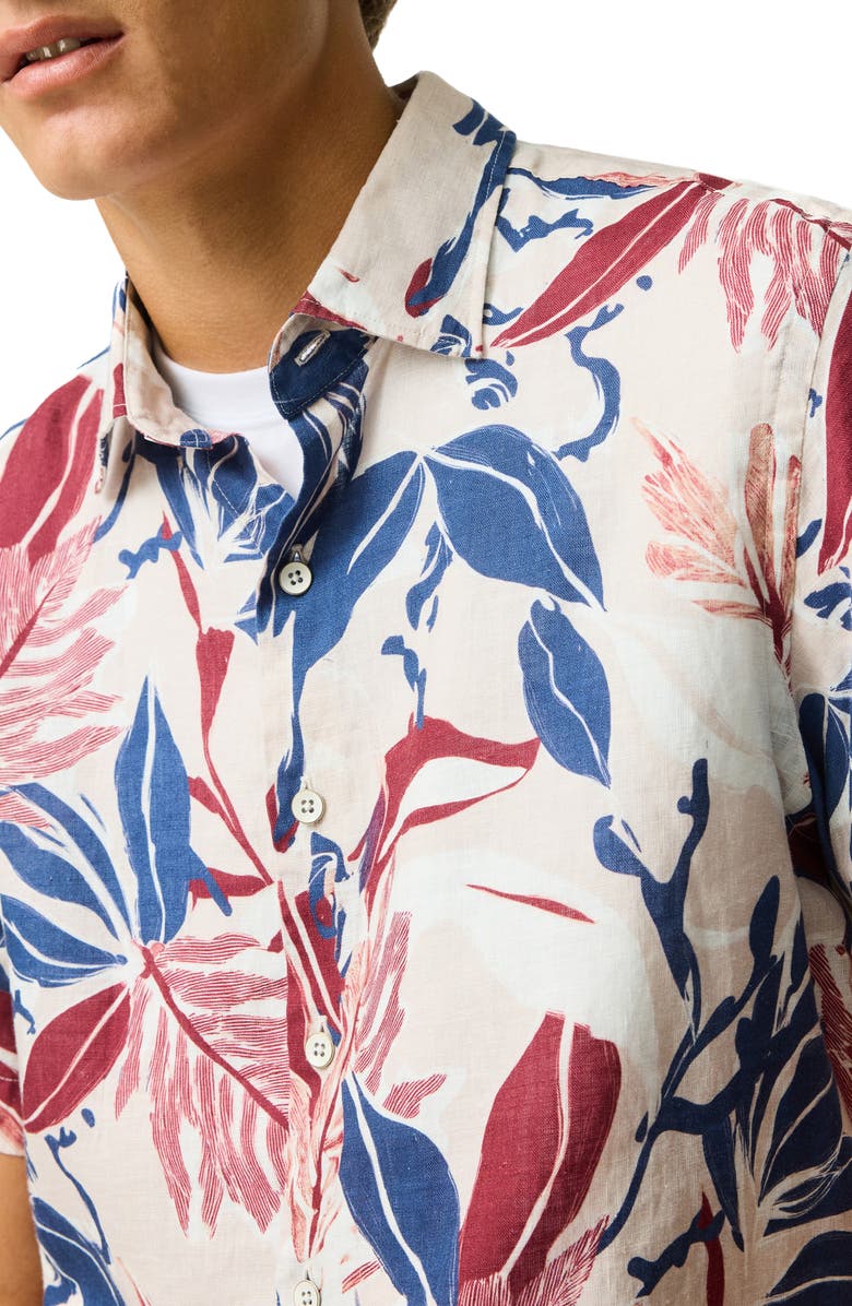 Rodd & Gunn Saltwater Creek Sports Fit Botanic Print Short Sleeve Linen Button-Up Shirt, Alternate, color, Beige