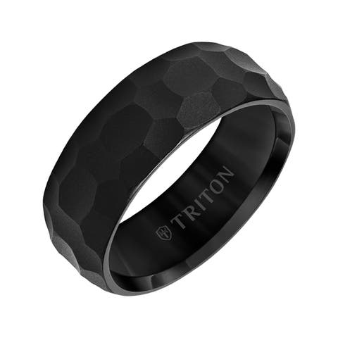 8MM Tungsten Carbide Ring with Hammered Edge To Edge