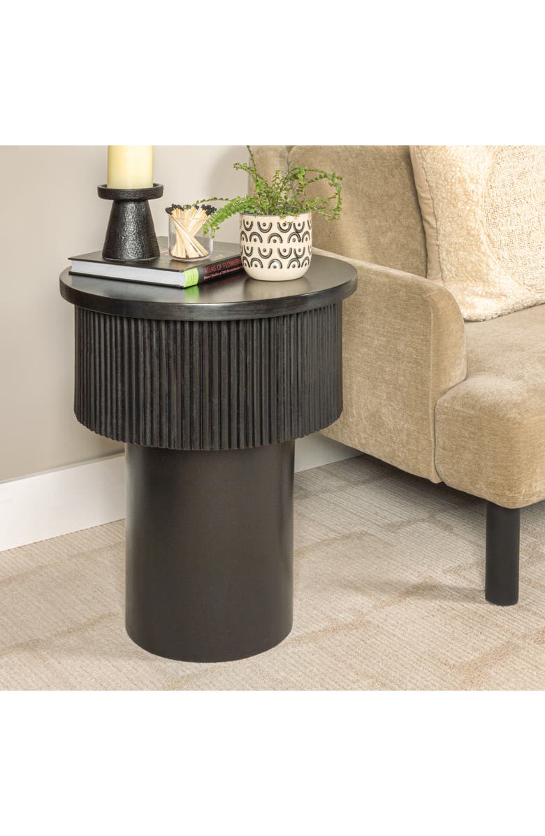 Olive Grove Round Tiered Pedestal Side Table with Ribbed Details, Alternate, color, Black
