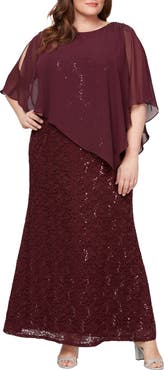 SL FASHIONS Sequin Floral Lace Dress with Capelet