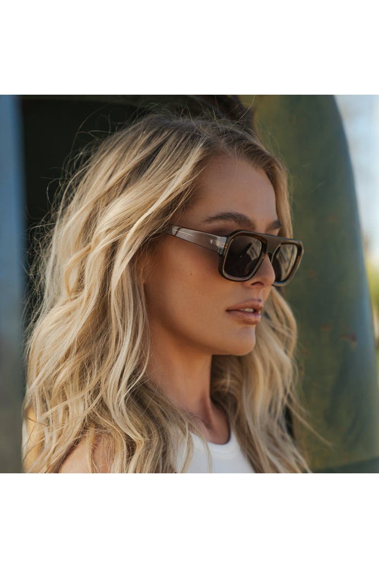 Harlee - 54mm Rectangular Aviator Polarized Sunglasses, Alternate, color, Caramel Brown