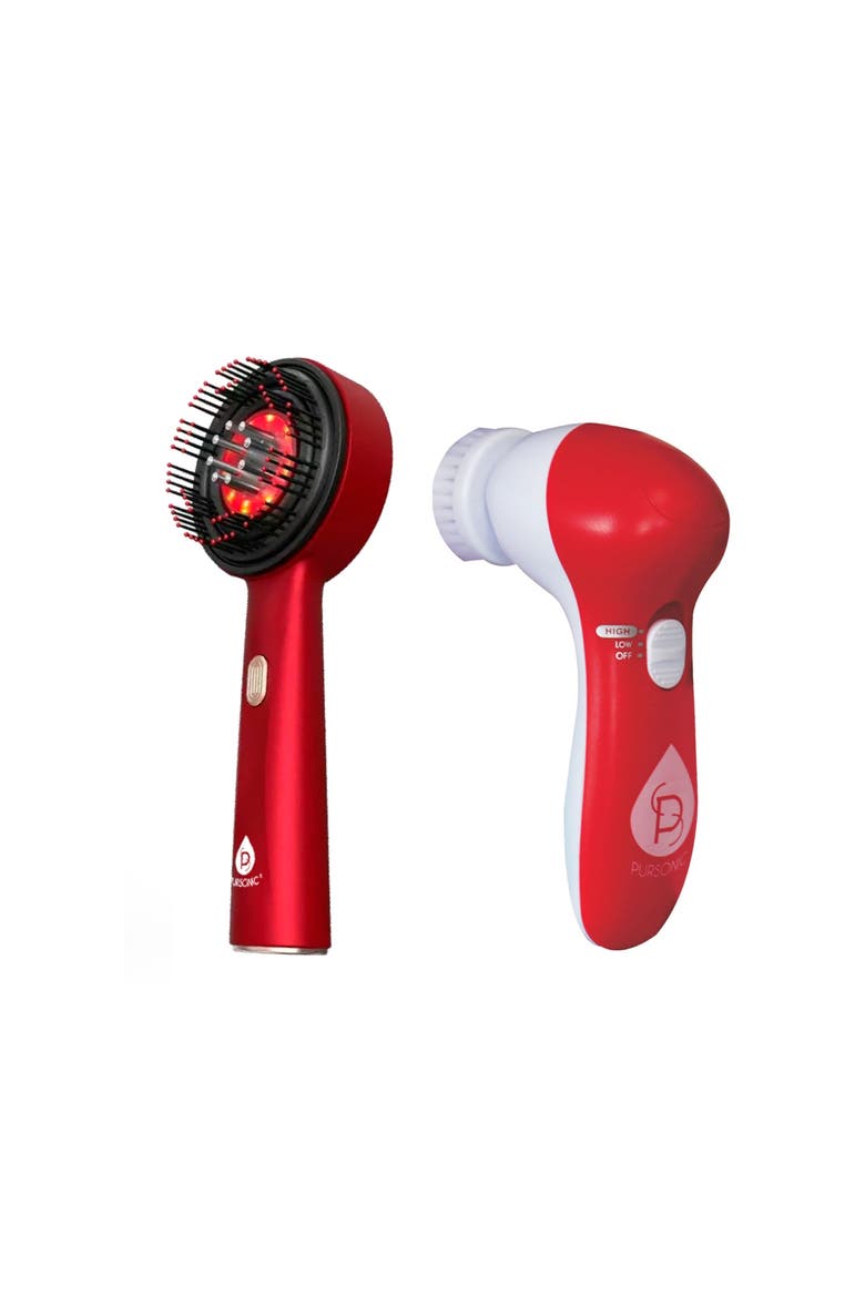 Red Light LED Scalp & Hair Therapy Brush & Advanced Facial Cleansing, Main, color, Red