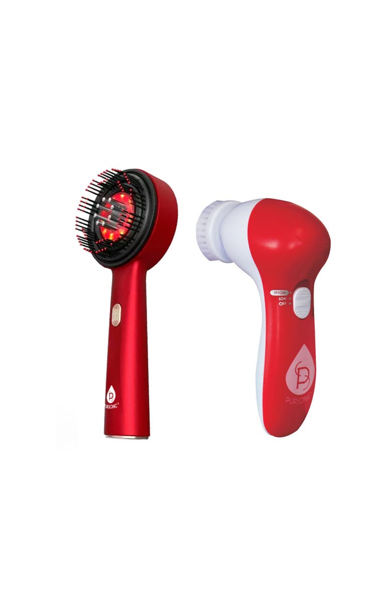 PURSONIC Red Light LED Scalp & Hair Therapy Brush & Advanced Facial Cleansing, Main, color, Red