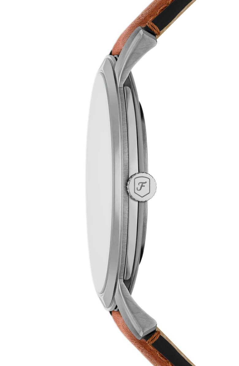 Fossil Minimalist Leather Strap Watch, 44mm, Alternate, color, Brown / Silver