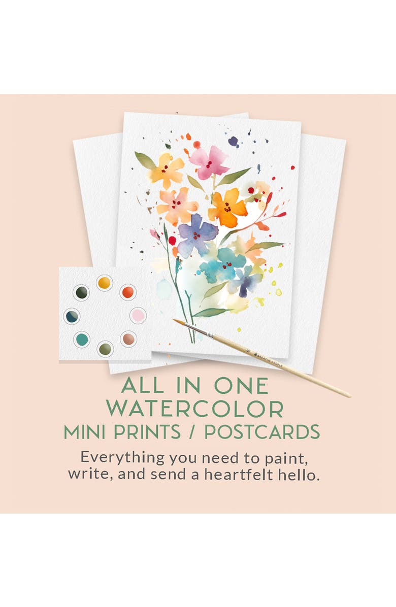 Breathe People All-in-One Watercolor Art Postcards, Alternate, color, White/ Multicolor Floral
