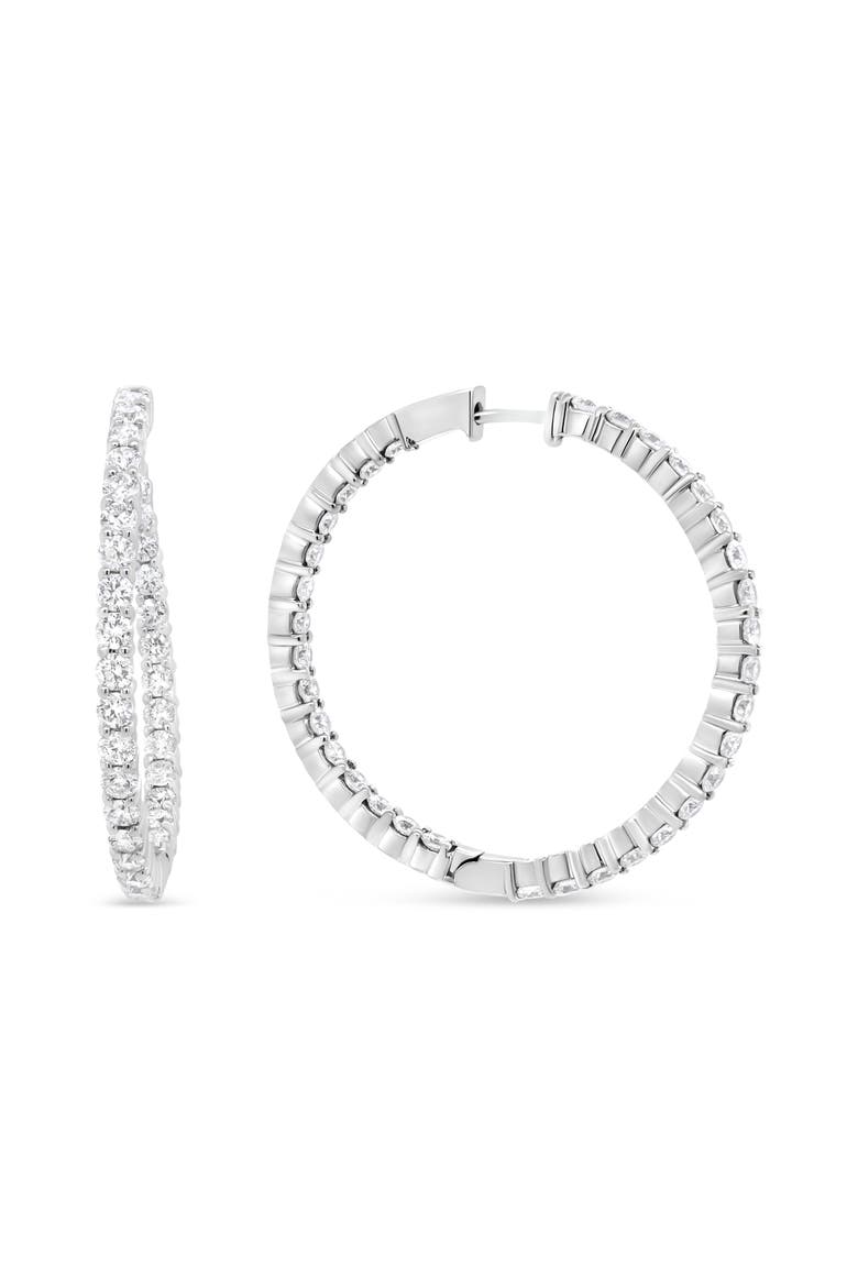 18K White Gold 3 5/8 Cttw Round Diamond Curved Inside-Outside Hoop Earrings, Alternate, color, White