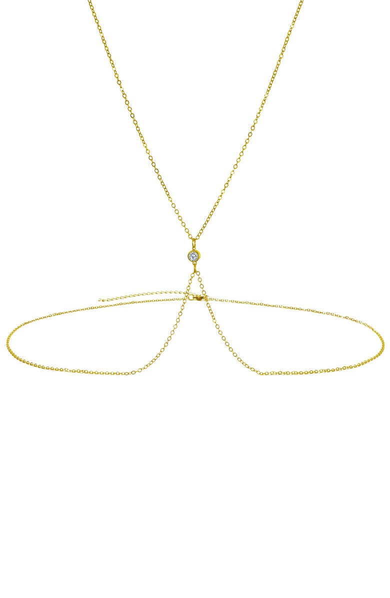 Adornia 14K Gold Plated Cubic Zirconia X Body Chain, Main, color, Gold
