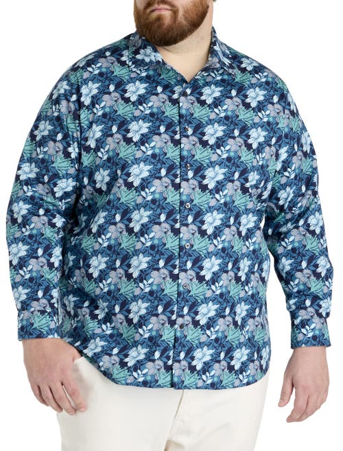 Synrgy By Dxl Big & Tall Floral Print Sport Shirt In Blue