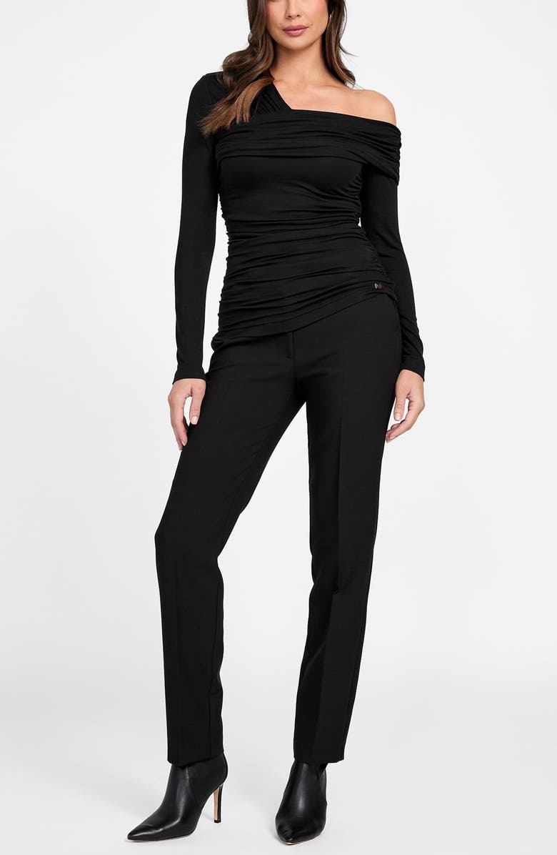 Marciano Astrid Shirred Asymmetric Top, Alternate, color, Jblack-Black
