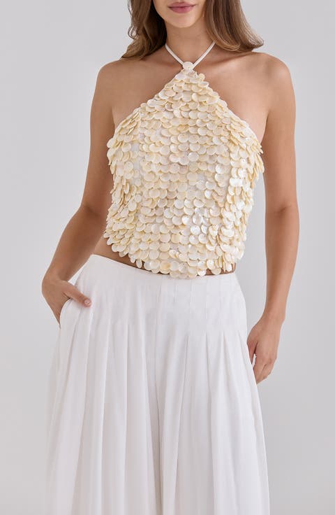 Zina Shell Embellished Halter Top