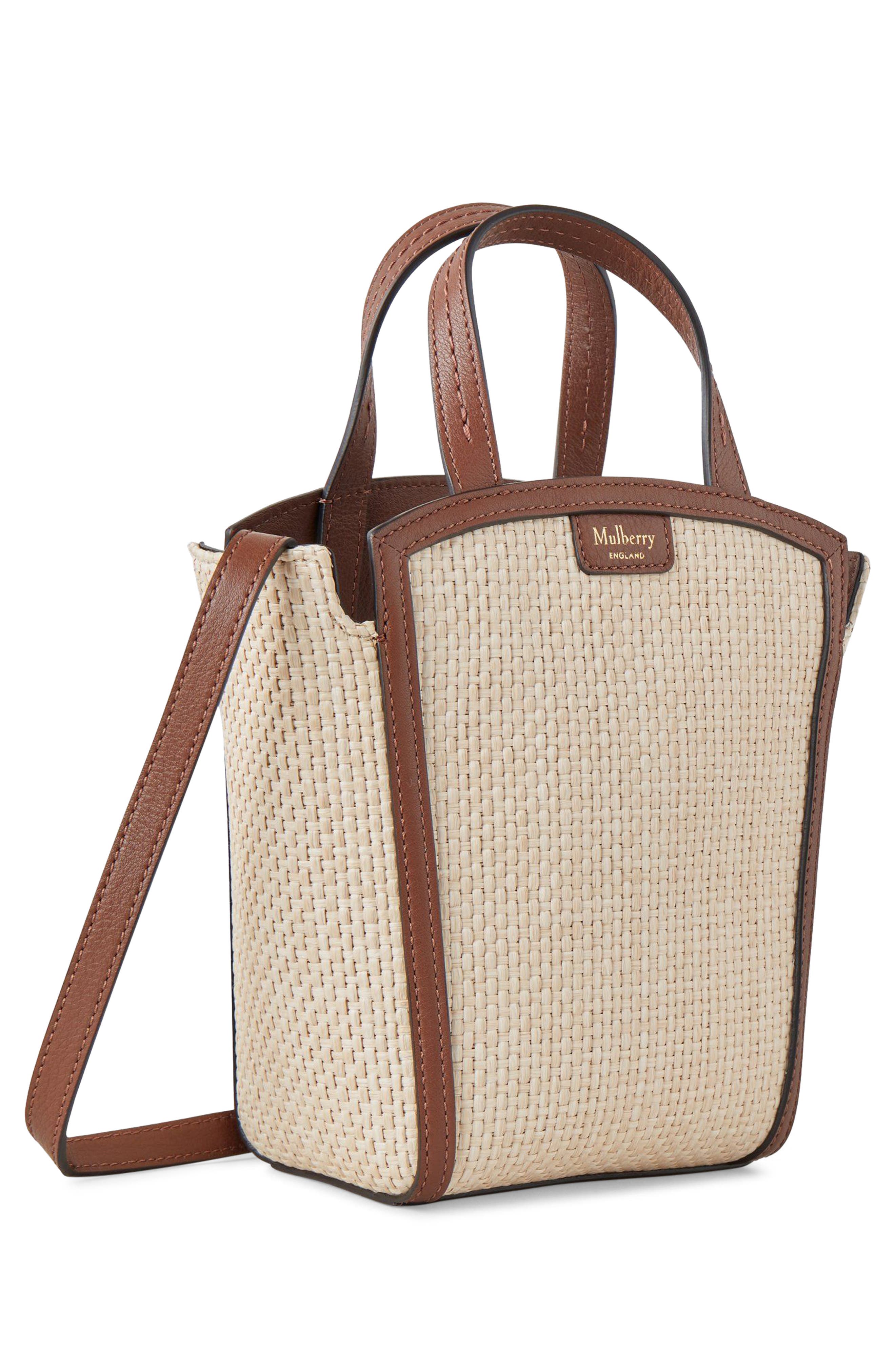 Mulberry Mini Clovelly Raffia Tote, Alternate, color, 