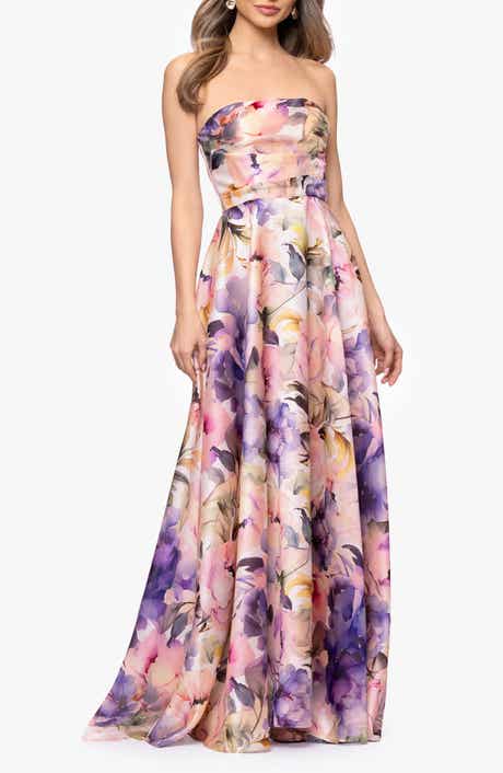 Floral Strapless Organza Gown