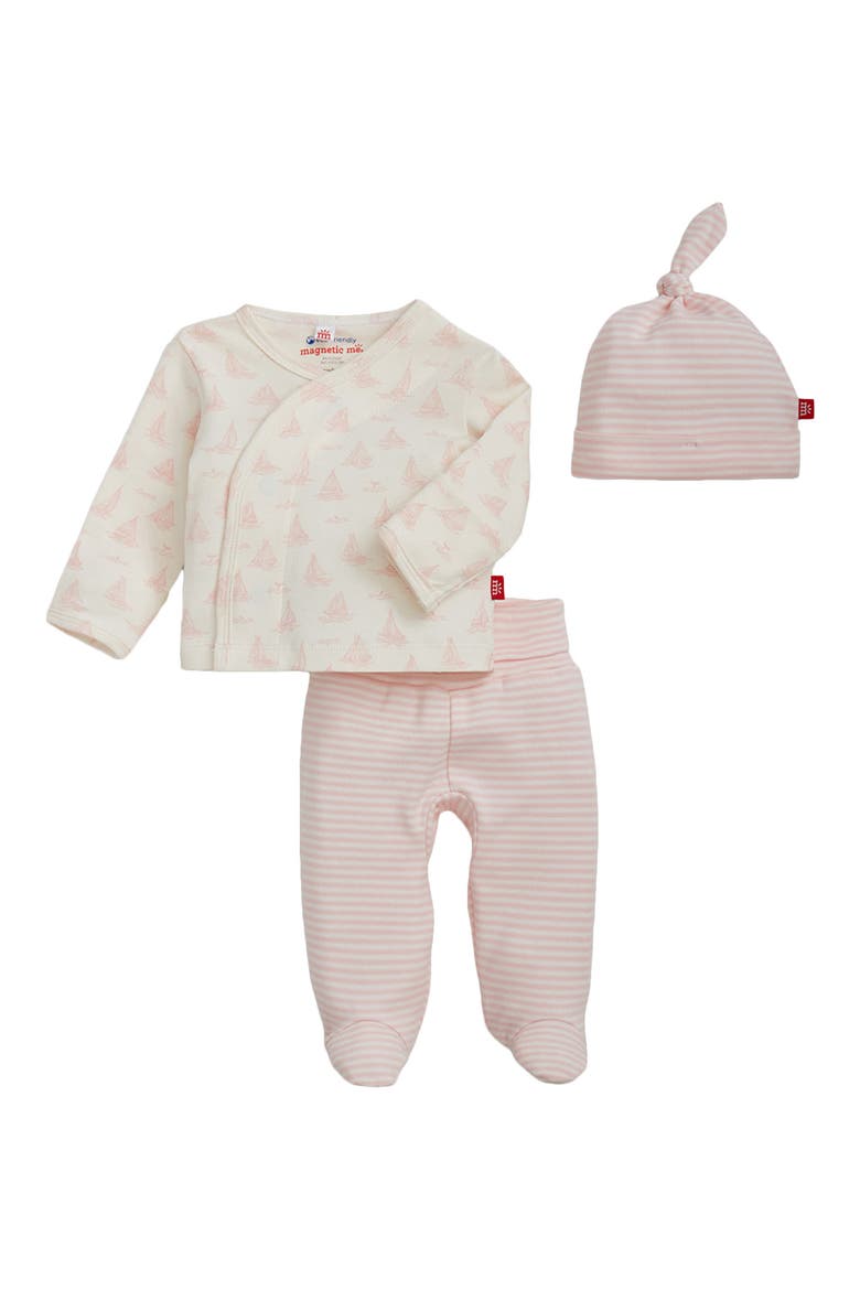 Tiny Tides Organic Cotton Top, Footed Pants & Hat Set, Main, color, WHITE