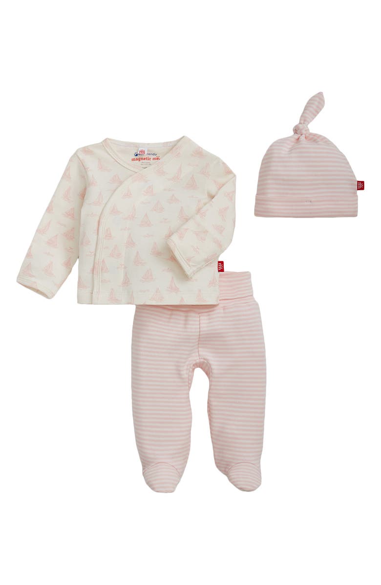 Magnetic Me Tiny Tides Organic Cotton Top, Footed Pants & Hat Set, Main, color, White