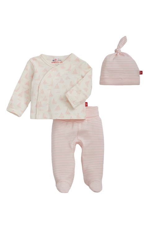 Tiny Tides Organic Cotton Top, Footed Pants & Hat Set (Baby)