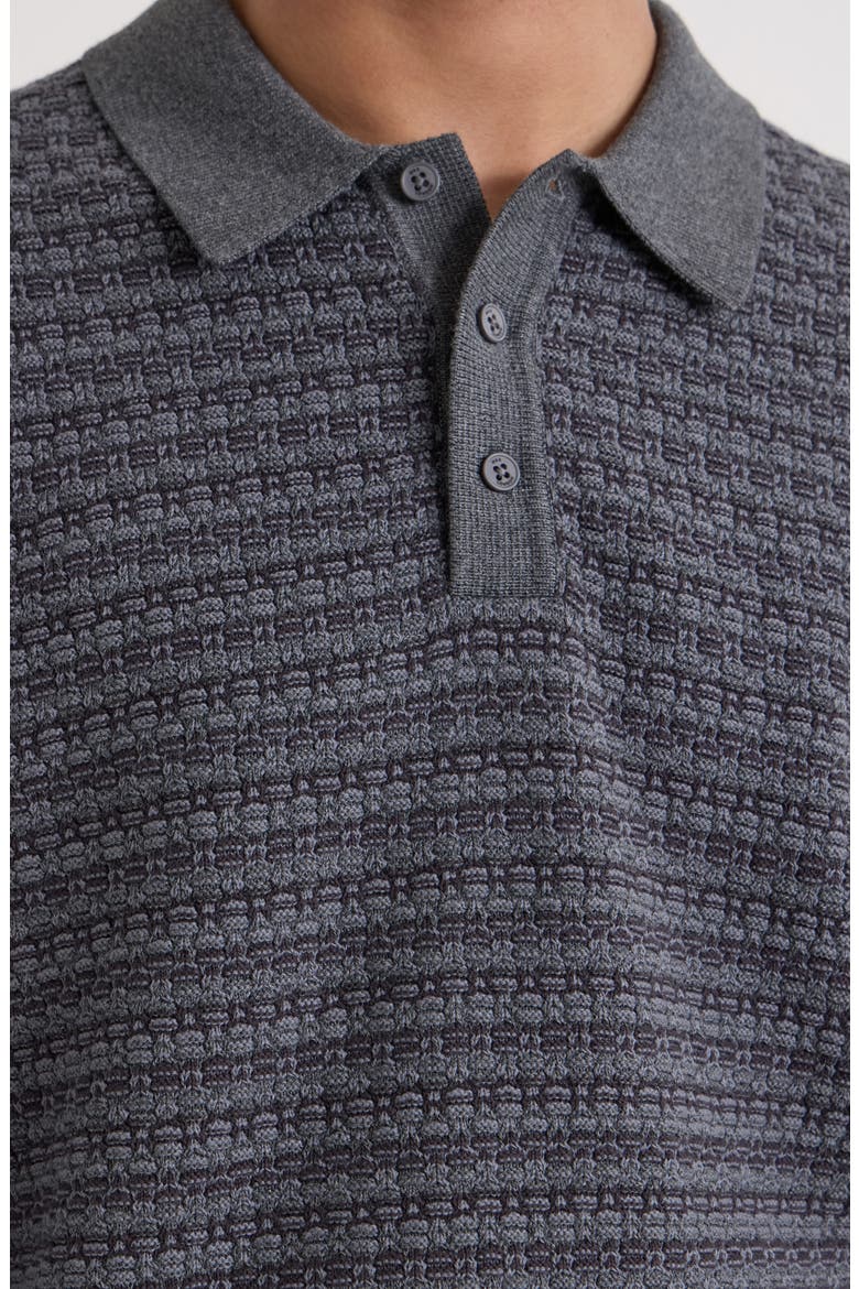Oban Geometric Cotton Long Sleeve Polo, Alternate, color, GREY
