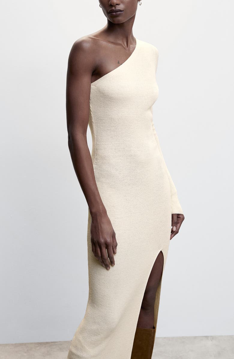 MANGO One-Shoulder Sweater Dress, Alternate, color,