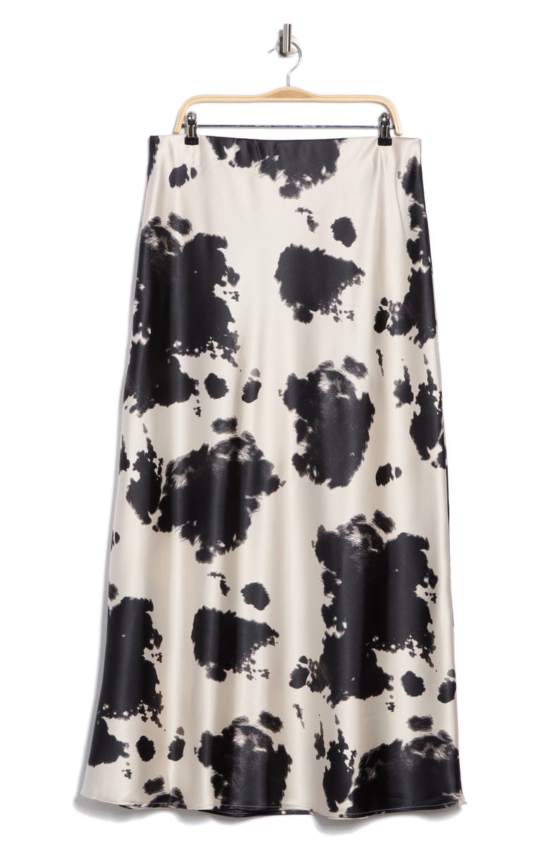 Renee C Cow Print Satin Maxi Skirt, Alternate, color, Black
