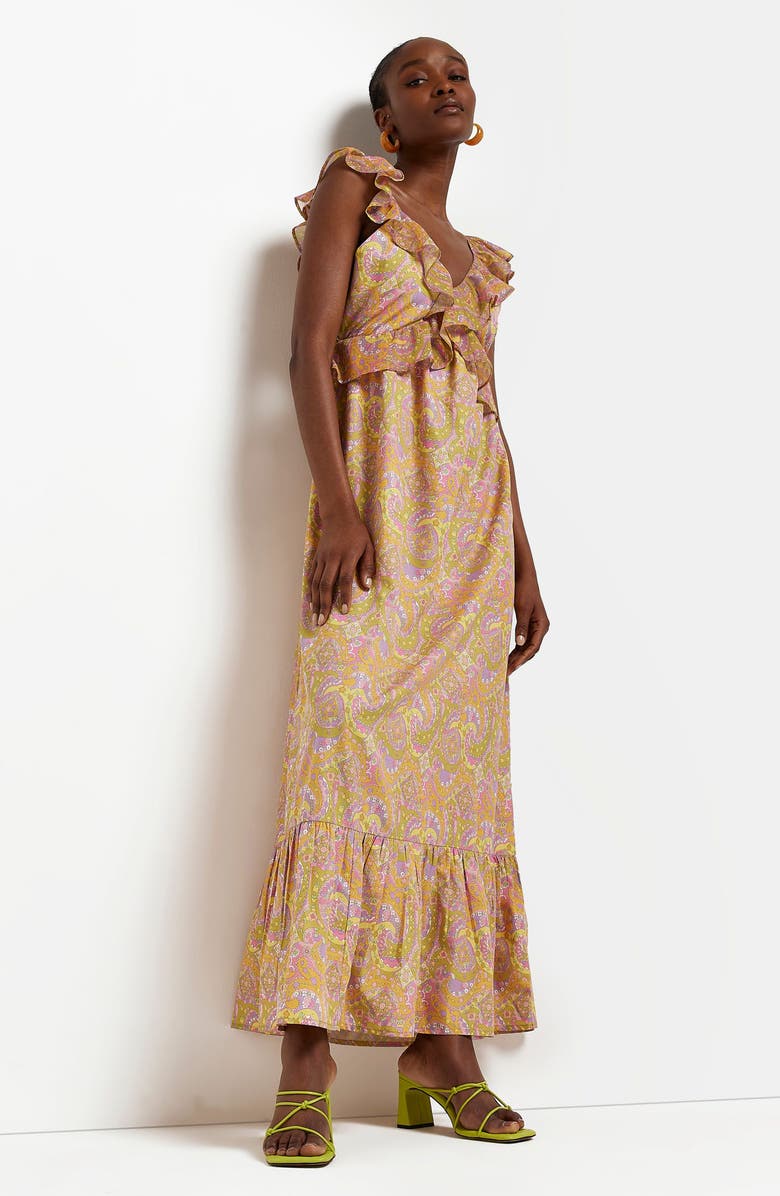 River Island Ruffle Paisley Sleeveless Maxi Dress, Alternate, color,
